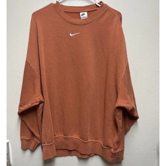 Nike Men's Oversized Sweatshirt Small Orange Crew Neck Swoosh Pullover - Picture 1 of 7